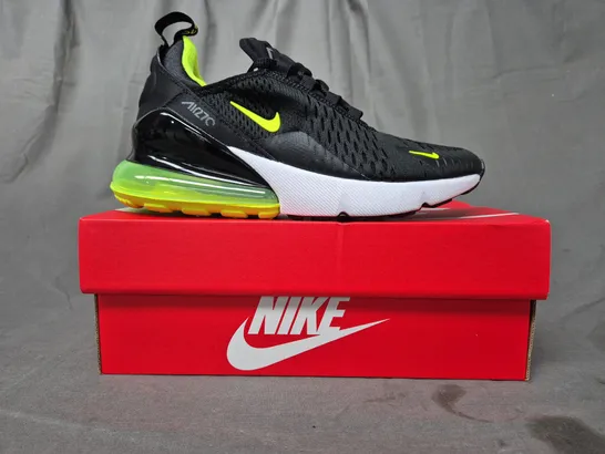 BOXED PAIR OF NIKE AIR MAX 270 SHOES IN BLACK/LIME UK SIZE 3.5