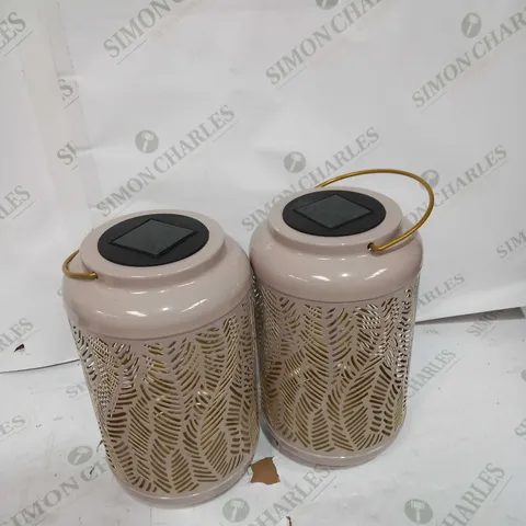 GARDEN REFLECTIONS SET OF 2 PATTERNED SOLAR LANTERNS, LEAF