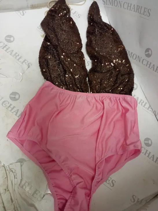 BRAND NEW MIRROR IMAGE PINK AND BROWN SEQUIN BODY SUIT X 10