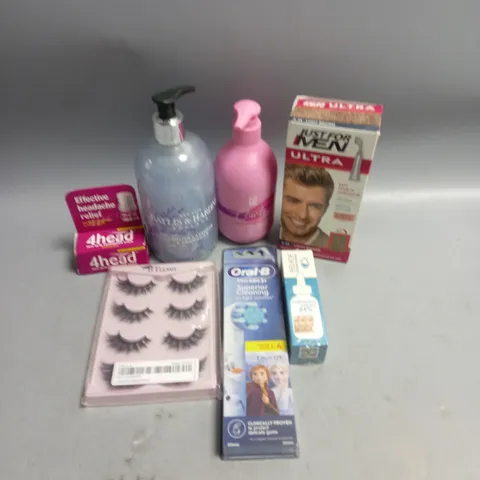 BOX OF APPROXIMATELY 20 COSMETIC ITEMS TO INCLUDE - JUST FOR MEN HAIR COLOUR - ORAL-B KIDS DENTAL CARE - FALSE EYELASHES - ETC 