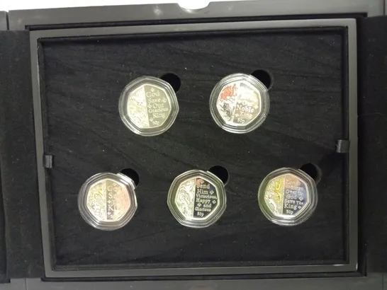 BOXED KING CHARLES III CORONATION SILVER PROOF COLOUR FIFTY PENCE COIN SET LIMITED EDITION WITH CASE