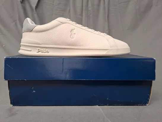 BOXED PAIR OF RALPH LAUREN POLO SHOES IN OFF WHITE UK SIZE 8