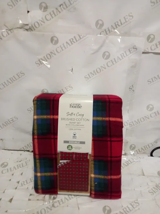 BRAND NEW LOT 3 RED TARTAN BRUSHED COTTON REVERSIBLE DUVET SET - DOUBLE 