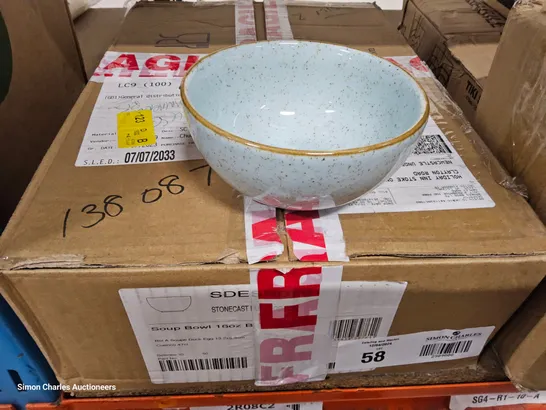 THREE BOXES ASSORTED CROCKERY, INCLUDING, 10 STONECAST SOUP BOWLS, 5 × RIBBED RAMAKINS & QUANTITY OF BUTTER POTS.