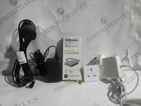 BOX OF 14 ASSORTED ITEMS TO INCLUDE - USB-C TO HDTV - EU TO UK TRAVEL PLUG - LAPTOP CHARGER ECT