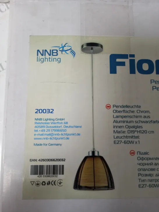 BOXED NNB LIGHTING FIONA 1 LIGHT PENDANT IN BLACK