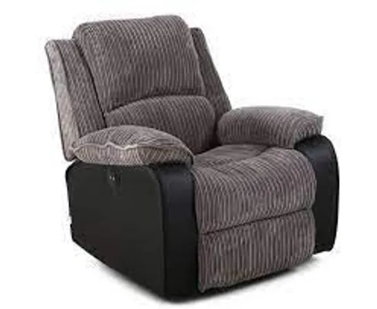 BOXED POSTANA GREY LEATHER & FABRIC POWER RECLINING EASY CHAIR (1 BOX) RRP £379.99