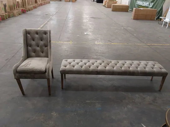 DESIGNER VELVET BENCH AND CHAIR SET (2 ITEMS)