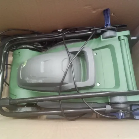 BOXED USED POWERBASE GREEN ELECTRIC ROTARY LAWN MOWER MEB1637E