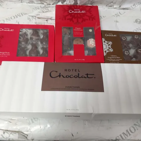 SEVEN ASSORTED HOTEL CHOCOLAT PRODUCTS TO INCLUDE; THE SLEIGH TEAM, EVERYTHING(355G), A DOZEN GINGER BREAD MEN AND CHRISTMAS CLASSICS