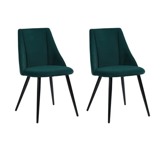 BOXED PAIR TYRELL GREEN VELVET SIDE CHAIRS (SET OF 2 IN 1 BOX)