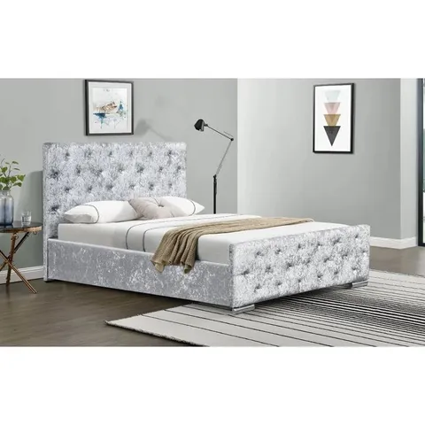 BOXED LUTHER UPHOLSTERED BED FRAME - SILVER CRUSHED VELVET // SIZE: 5FT KING (3 BOXES)