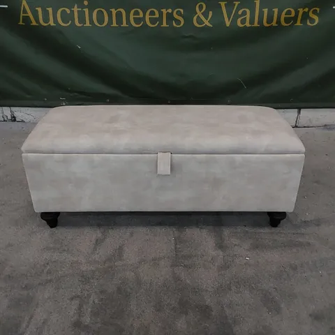 THE LUDWELL BLANKET BOX MEDIUM SIZED UPHOLSTERED IN ALMOND FABRIC