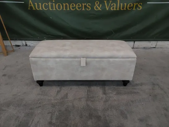 THE LUDWELL BLANKET BOX MEDIUM SIZED UPHOLSTERED IN ALMOND FABRIC