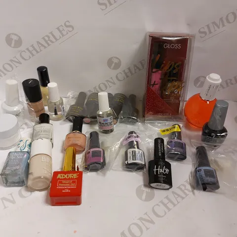 BOX OF APPROX 20 ITEMS TO INCLUDE ROSALIND SOAK OFF GEL POLISH, YSUVIN SOAK OFF GEL POLISH, LIP AND NAIL DUO