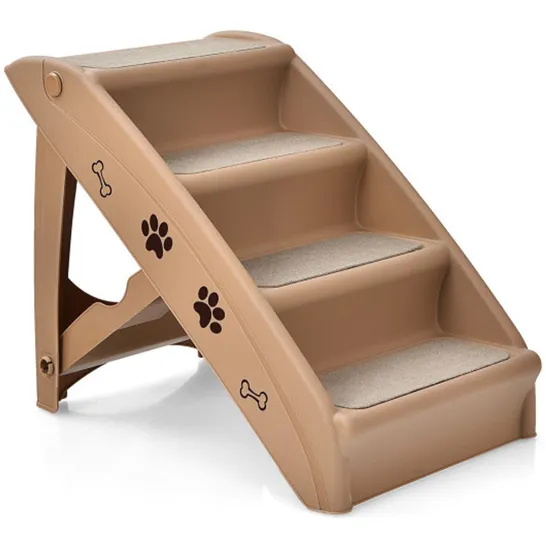 BOXED COSTWAY 4-STEP PET STAIRS WITH NON-SLIP FOOT PADS - COFFEE