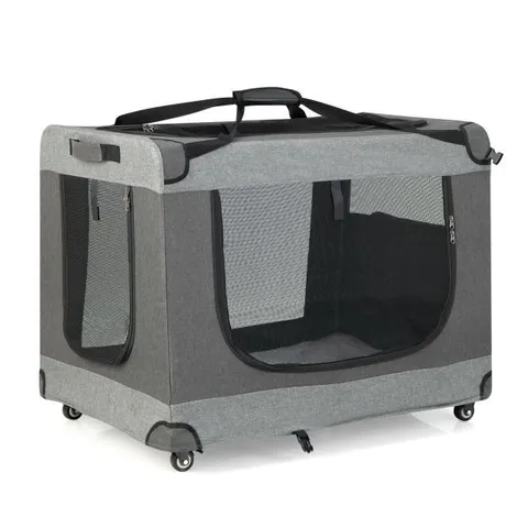 BOXED COSTWAY ROLLING CAT CARRIER WITH DUAL-USE PADS AND LITTER BAG - GREY (1 BOX)