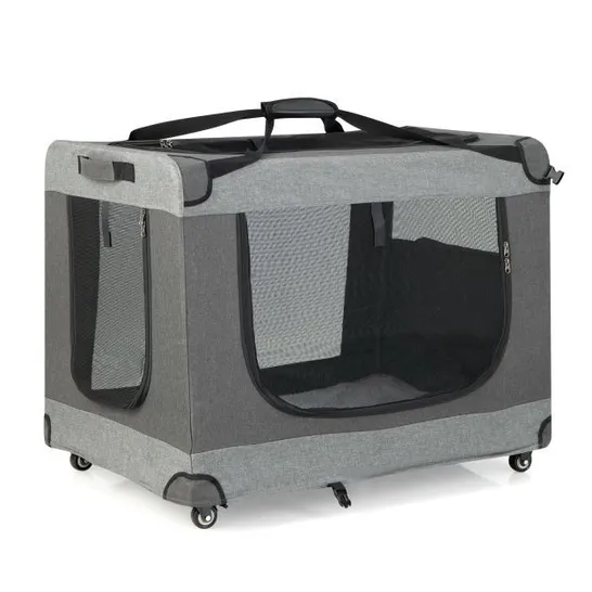 BOXED COSTWAY ROLLING CAT CARRIER WITH DUAL-USE PADS AND LITTER BAG - GREY