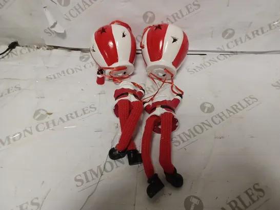 OUTLET SANTAS EXPRESS SET OF 2 PRELIT PARACHUTING SANTA DANGLY LEGS