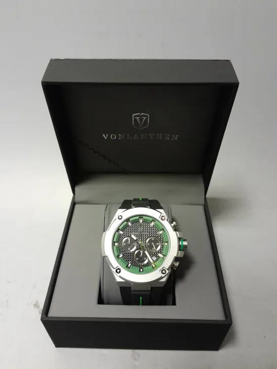 BOXED VONLANTHEN GT CHRONOGRAPH WATCH WITH BLACK DIAL & RUBBER STRAP