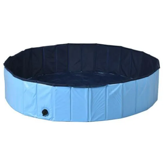 BOXED FOLDABLE PET BATH SWIMMING POOL WITH ROTATABLE DRAIN VALVE - BLUE