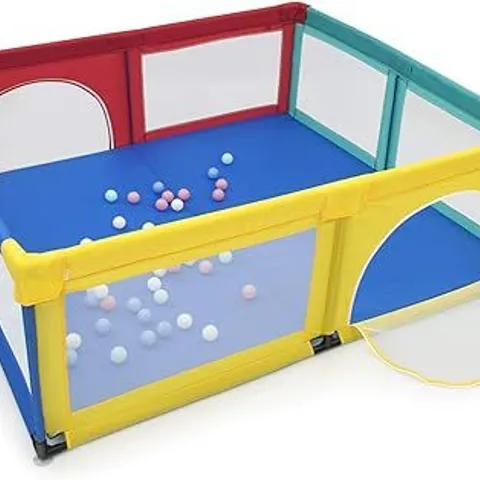 BOXED PLAYPEN BABY TODDLERS SAFETY ACTIVITY FENCE WITH 50 OCEAN BALLS - BLUE