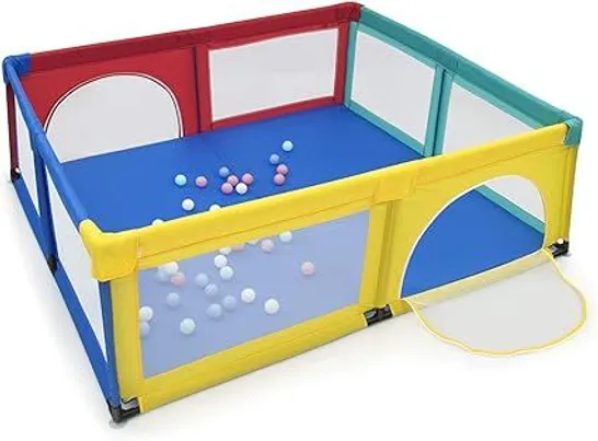 BOXED PLAYPEN BABY TODDLERS SAFETY ACTIVITY FENCE WITH 50 OCEAN BALLS - BLUE