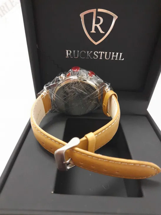 RUCKSTUHL TRIPLE DIAL BROWN LEATHER STRAP WRISTWATCH