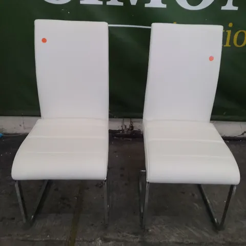 SET OF 2 NEW PERTH WHITE LEATHER DINING CHAIR (CHROME LEG)