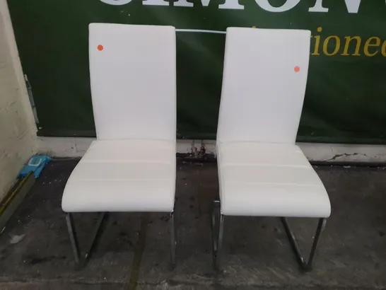 SET OF 2 NEW PERTH WHITE LEATHER DINING CHAIR (CHROME LEG)