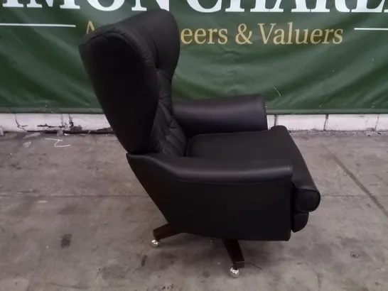 QUALITY BRITISH DESIGNER G PLAN VINTAGE 62 SWIVEL CHAIR L854 CAMBRIDGE BLACK LEATHER 