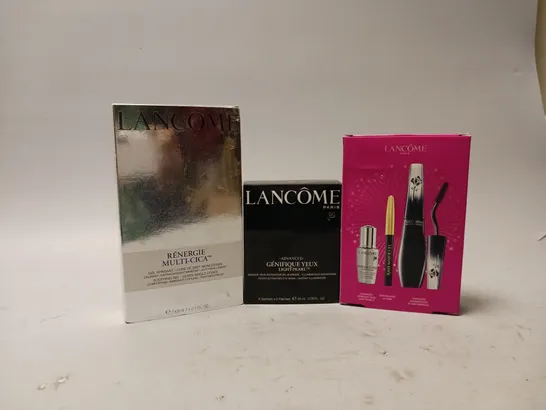 3 BOXED LANCOME BEAUTY PRODUCTS TO INCLUDE GENIFIQUE YEUX LIGHT PEARL YOUTH ACTIVATING EYE MASK, RENERGIE MULTI-CICA SOOTHING GEL 