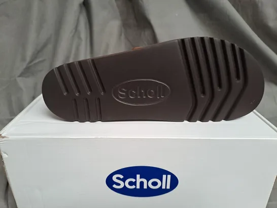 BOXED SCHOLL RAISED BROWN OPEN TOE SANDALS - SIZE UK 6