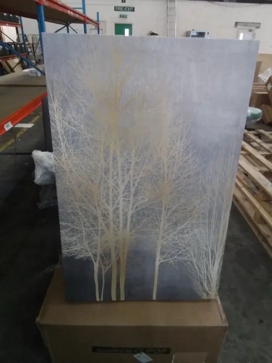 GOLD TREE ON GREY PANEL I BY KATE - WRAPPED CANVAS 