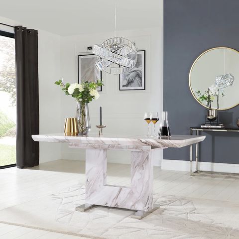 BOXED DESIGNER FLORENCE GREY MARBLE EXTENDING DINING TABLE 120 -160CM (2 OF 2 BOXES, COMPLETE)