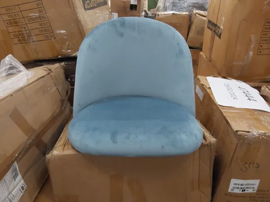 BOXED SET OF 2 DESIGNER LIGHT BLUE SUEDE CHAIRS (1 BOX)