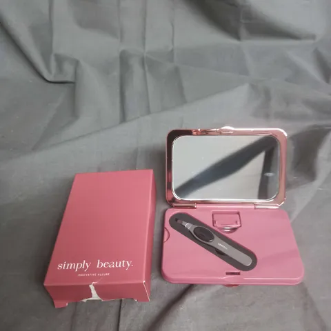 SIMPLY BEAUTY MAGNIFICATION MIRROR WITH LED, TWEEZERS & CRYSTAL NAIL FILE IN FUCHSIA/GOLD