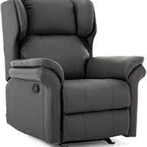 BOXED OAKFORD GREY FAUX LEATHER RISE RECLINER ARMCHAIR (2 BOXES)