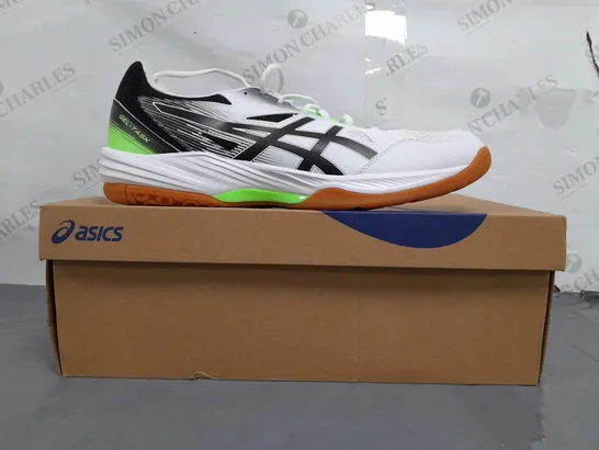 BOXED PAIR OF ASICS GEL-TASK 3 SHOES IN WHITE/BLACK/LIME UK SIZE 13