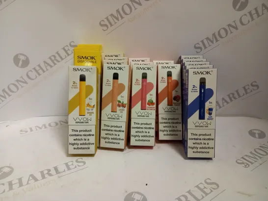 APPROXIMATELY 20 ASSORTED SMOK VVOW DISPOSABLE VAPES TO INCLUDE STRAWBERRY WATERMELON, MANGO ICE, VAPE ENERGY, AND LYCHEE ICE FLAVOURS 