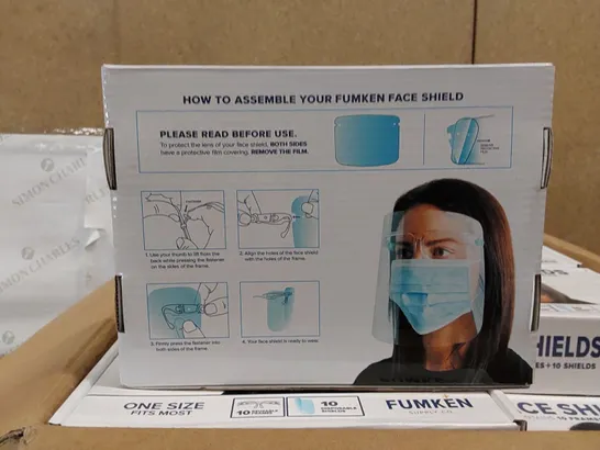 BOX OF APPROXIMATELY 30X 10PCS BRAND NEW FACE SHIELDS (1 BOX)