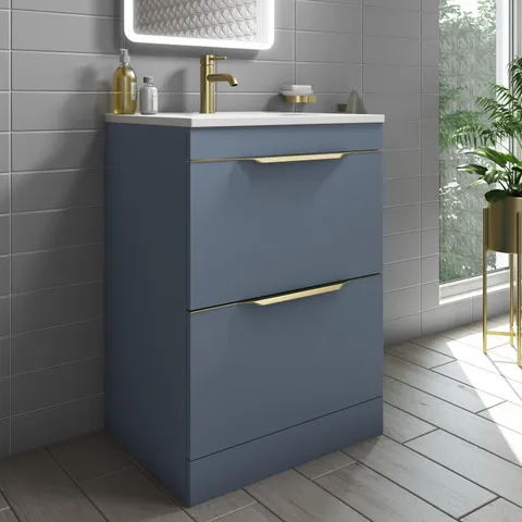 BOXED SION 592MM FLOOR STANDING VANITY UNIT IN MATT BLUE 