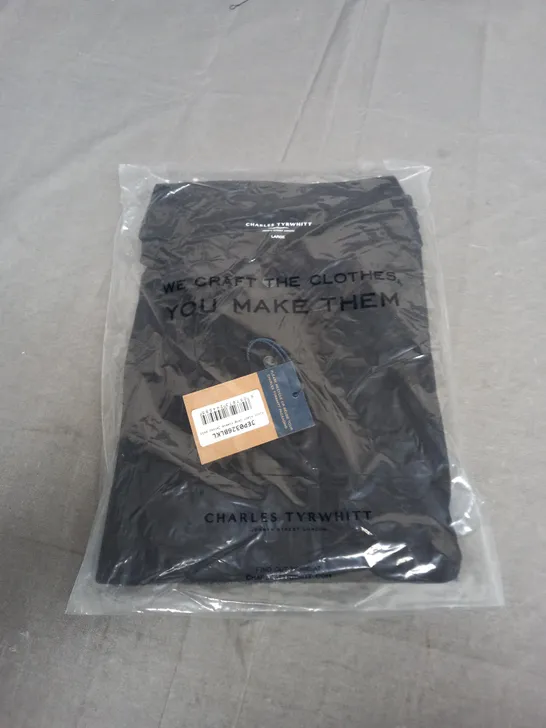 SEALED CHARLES TYRWHITT BLACK PLAIN LONG SLEEVE JERSEY POLO - LARGE