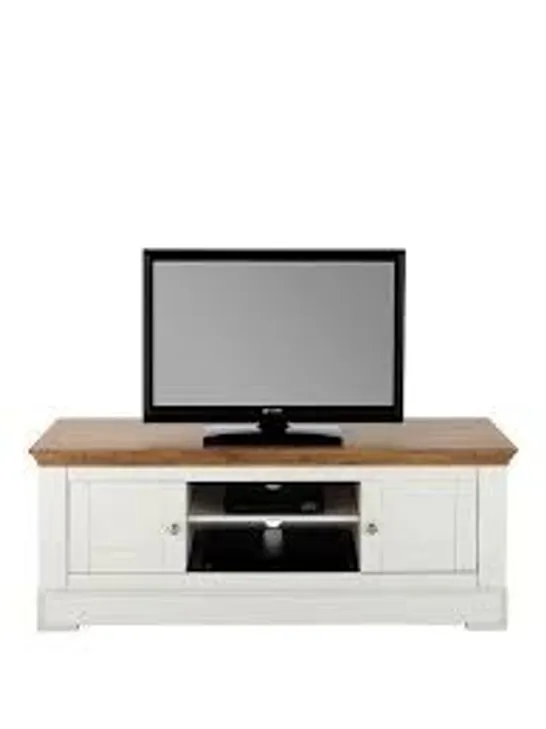 BOXED IDEAL HOME WILTSHIRE CREAM AND OAK EFFECT 2 DOOR TV UNIT (1 BOX) RRP £359