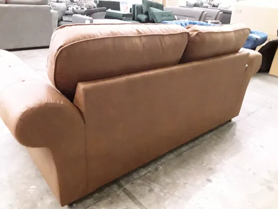 QUALITY DESIGNER 2 SEATER SOFA - BROWN LEATHER 