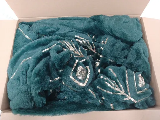 JULIEN MACDONALD EMERALD GREEN EMBELLISHED FAUX FUR THROW