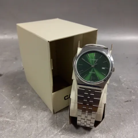 CASIO GREEN DIAL STAINLESS STEEL WATCH 