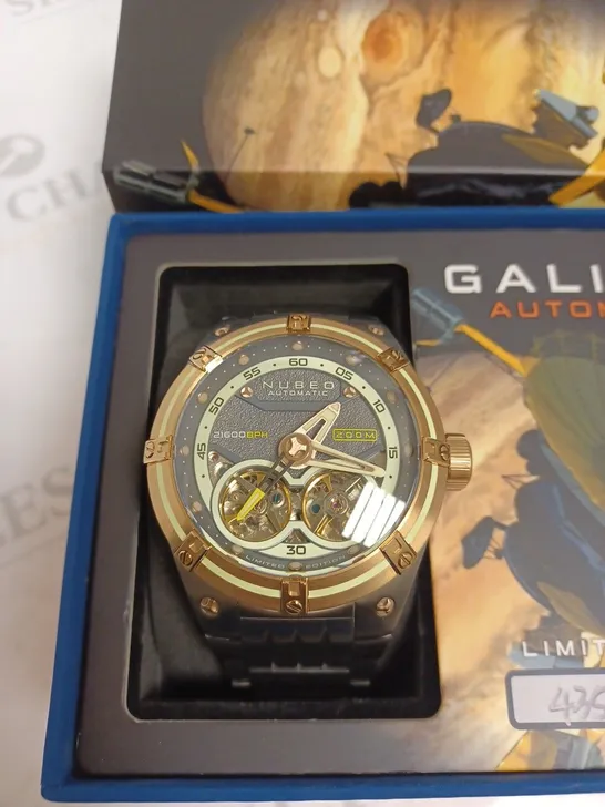 BOXED NUBEO GENTS GALLILEO LTD ED AUTOMATIC WATCH 435/500 STAINLESS STEEL - WITH NUSOUND WIRELESS EAR BUDS