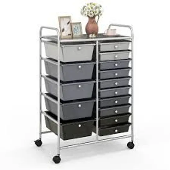 BOXED COSTWAY 15 DRAWER ROLLING STORAGE CART TOOLS SCRAPBOOK PAPER ORGANIZER LIGHTWEIGHT