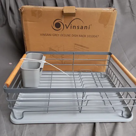 BOXED VINSANI DELUXE DISH RACK IN GREY